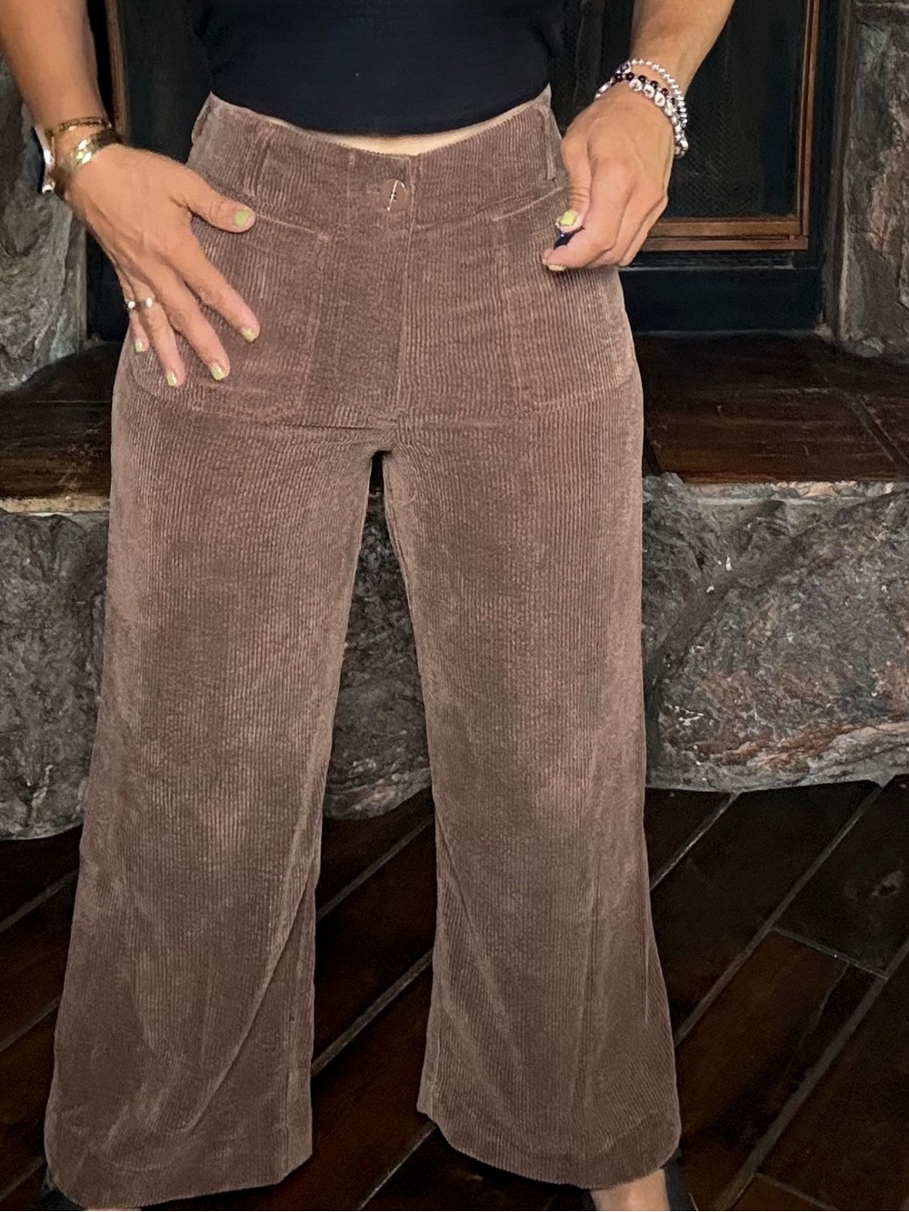 T Tahari Chocolate Brown Wide-Leg Corduroy Pants
